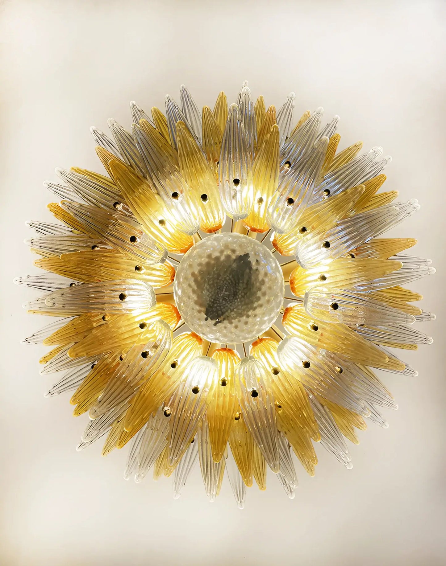 Hermosa Lámpara de Araña Transparente Ámbar Murano Palmette