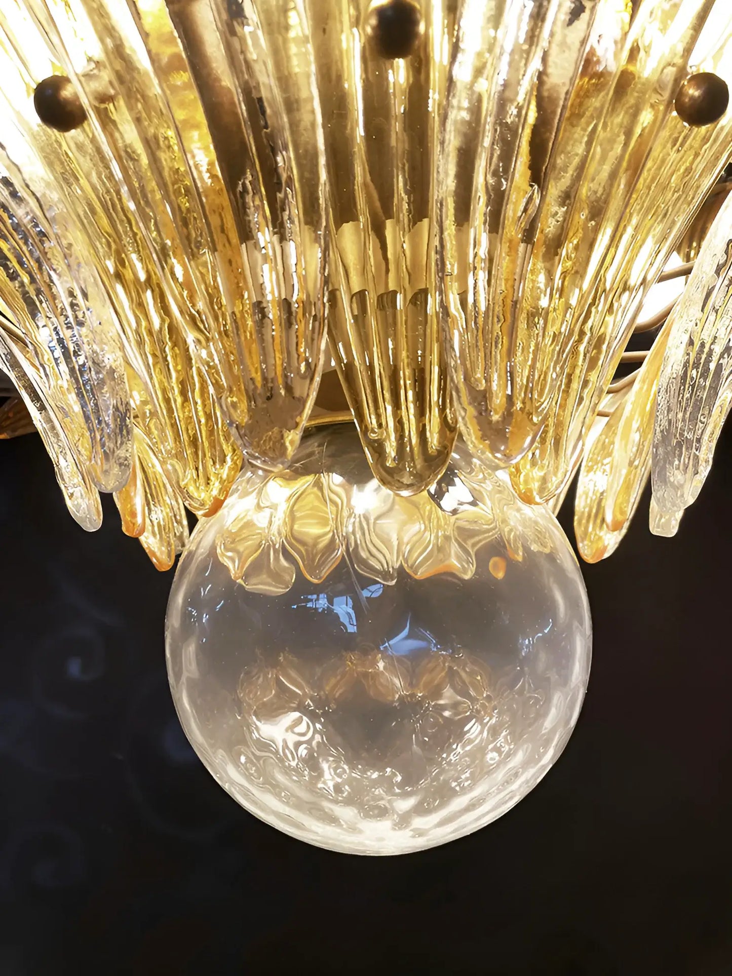 Hermosa Lámpara de Araña Transparente Ámbar Murano Palmette