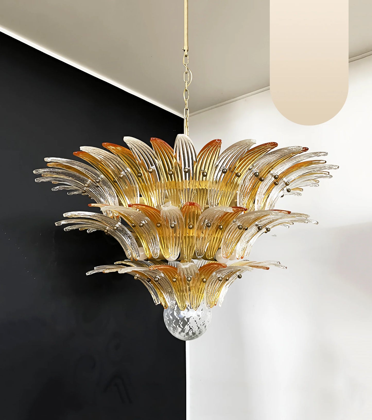Hermosa Lámpara de Araña Transparente Ámbar Murano Palmette