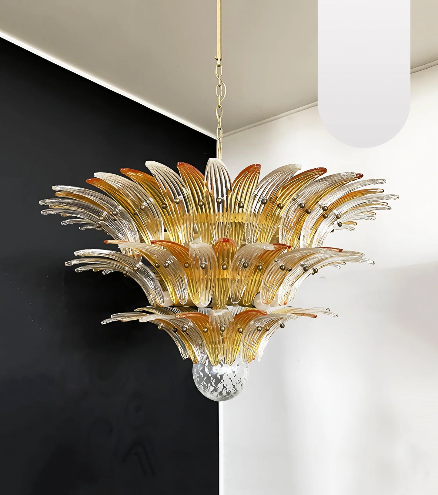 Hermosa Lámpara de Araña Transparente Ámbar Murano Palmette
