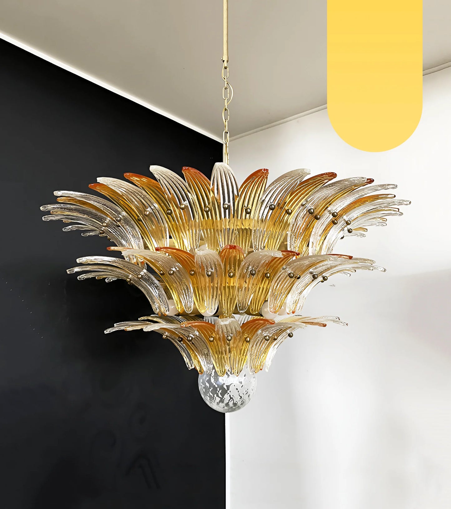 Hermosa Lámpara de Araña Transparente Ámbar Murano Palmette
