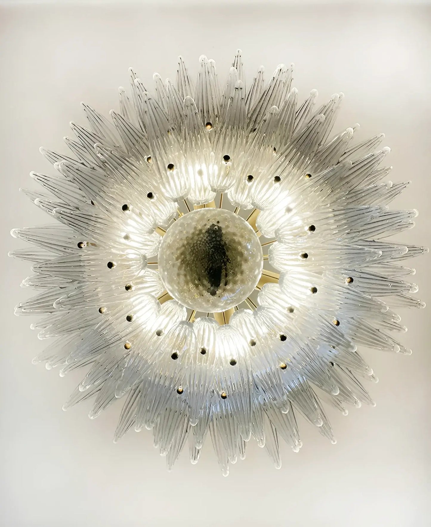 Hermosa Lámpara de Araña Transparente Murano Palmette