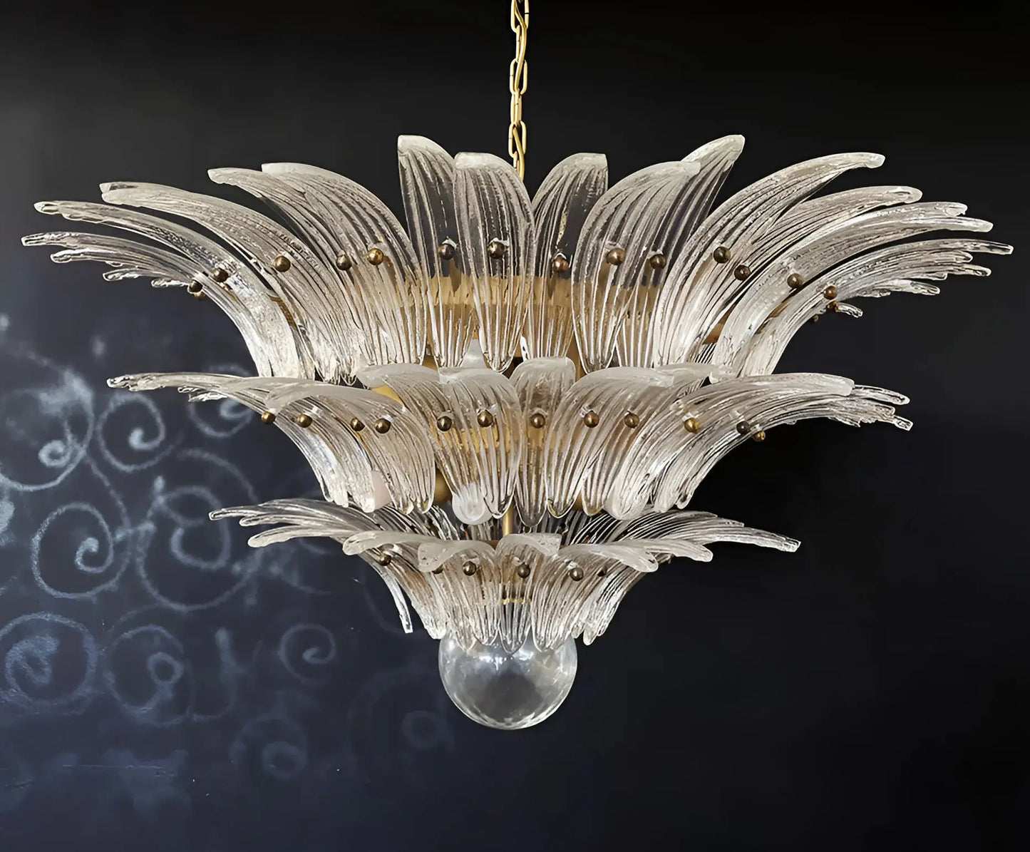 Hermosa Lámpara de Araña Transparente Murano Palmette