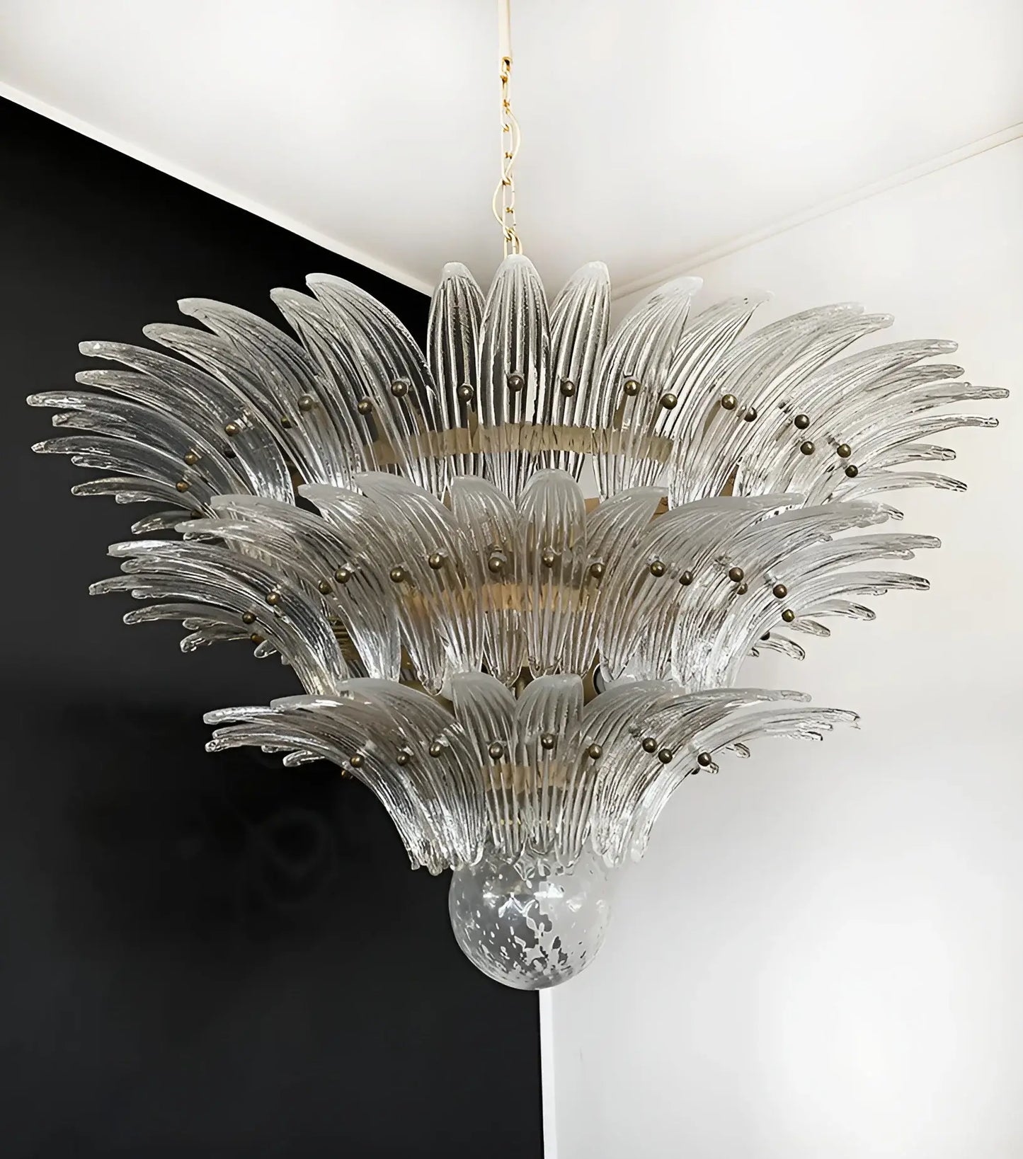Hermosa Lámpara de Araña Transparente Murano Palmette