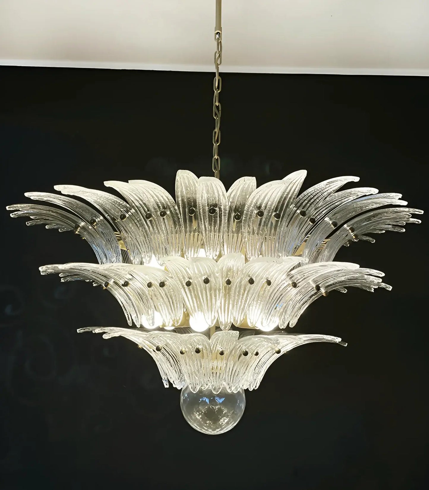 Hermosa Lámpara de Araña Transparente Murano Palmette