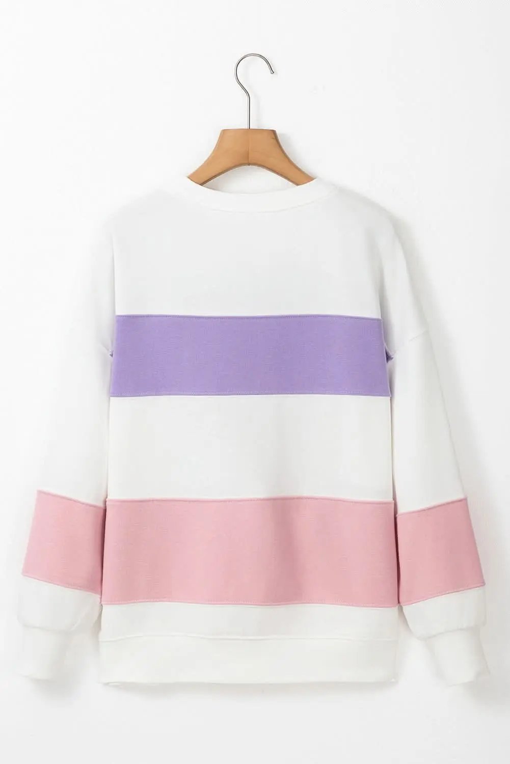 Love Salve Beige Colorblock Patchwork Drop Shoulder Crewneck