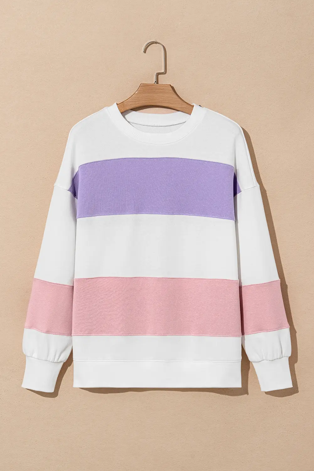 Love Salve Beige Colorblock Patchwork Drop Shoulder Crewneck