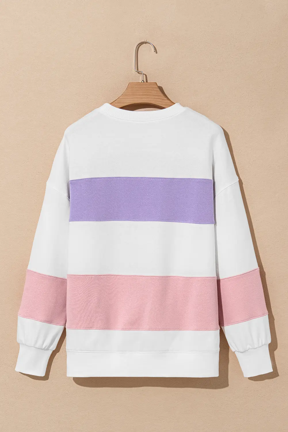 Love Salve Beige Colorblock Patchwork Drop Shoulder Crewneck