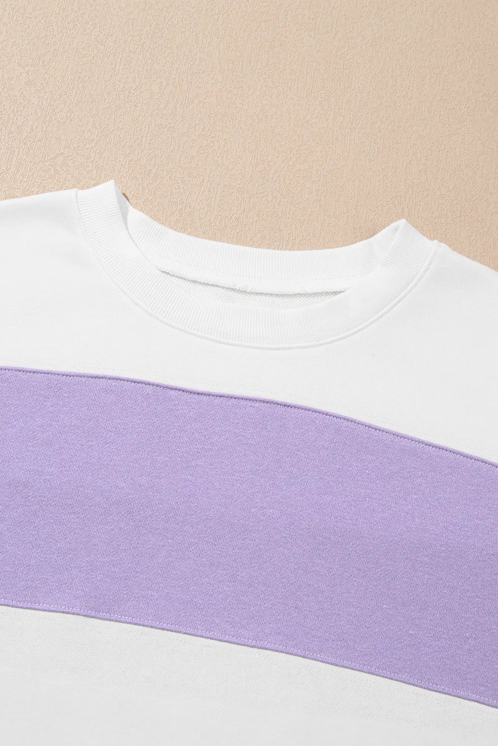 Love Salve Beige Colorblock Patchwork Drop Shoulder Crewneck