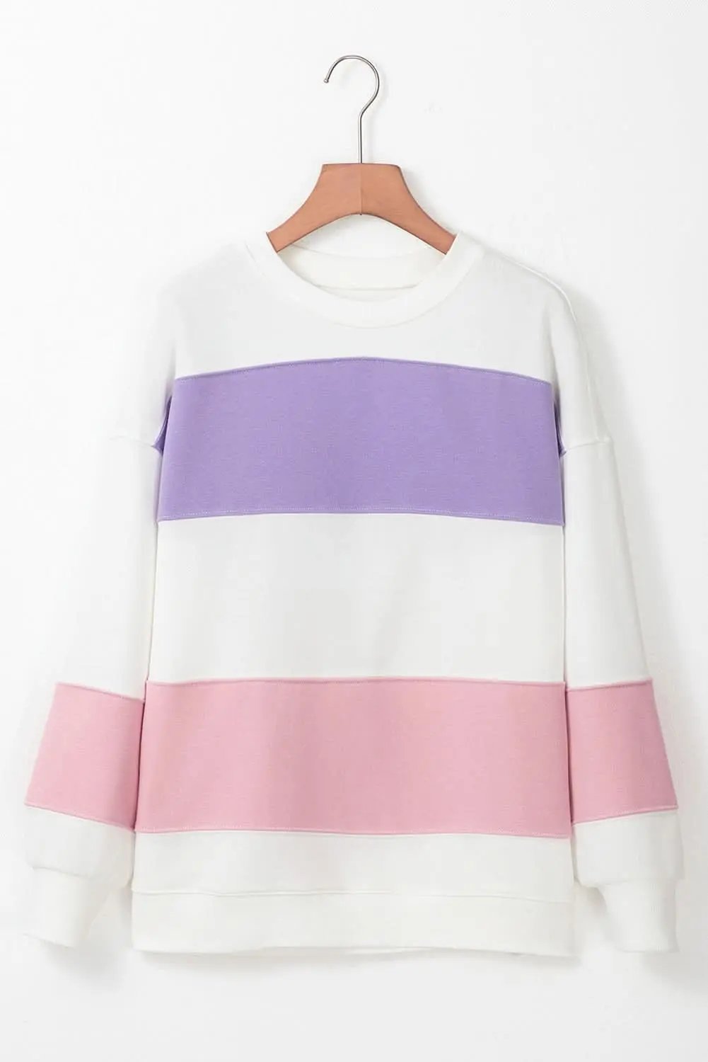 Love Salve Beige Colorblock Patchwork Drop Shoulder Crewneck