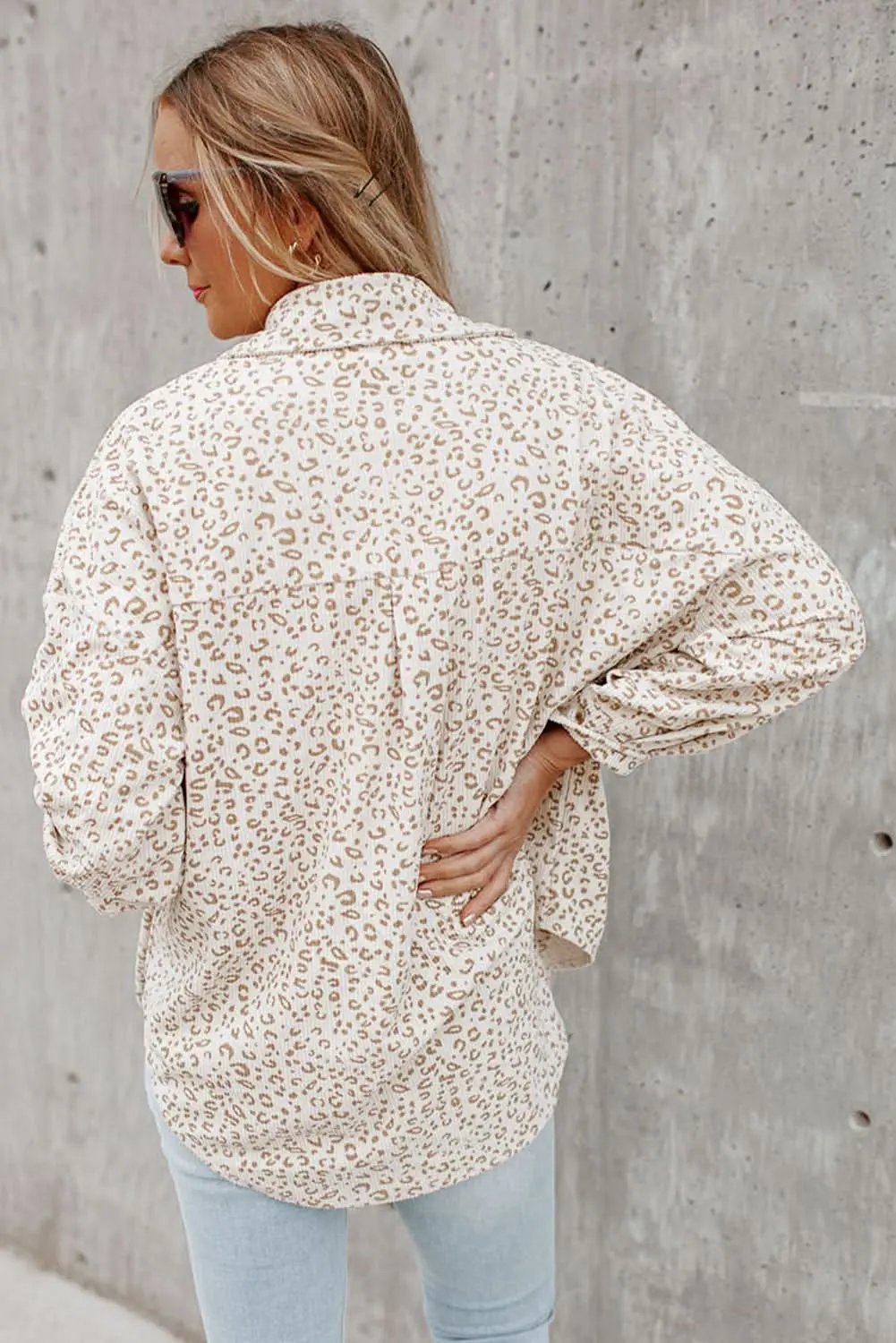 Love Salve Corduroy Shacket With Pockets — Leopard Print Casual Jacket