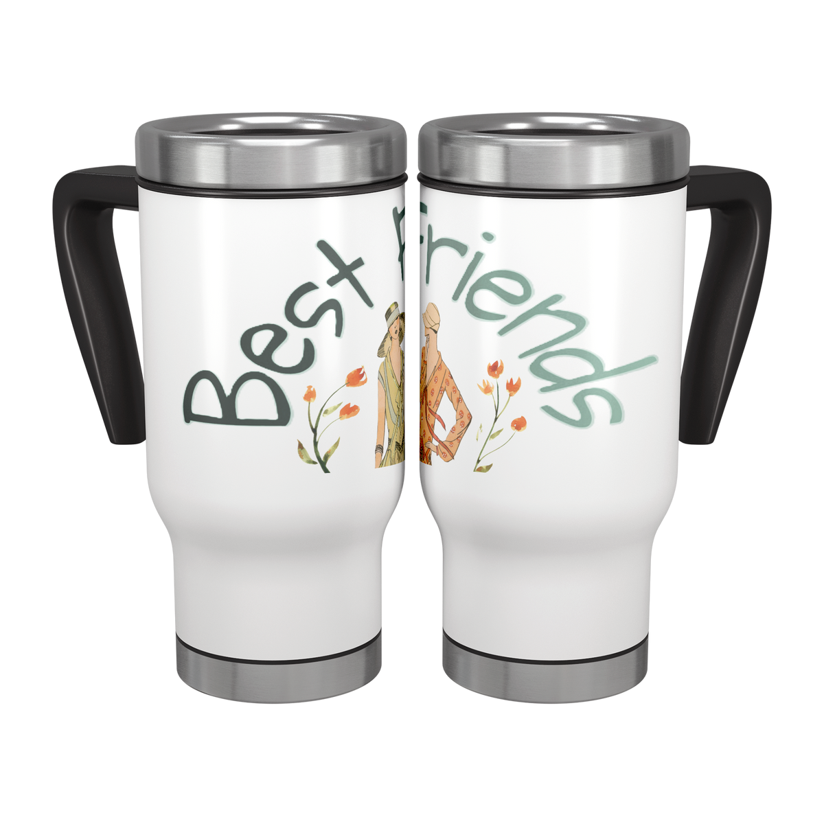 Vintage Fashionable Best Friends 14 oz Travel Mug Tumbler