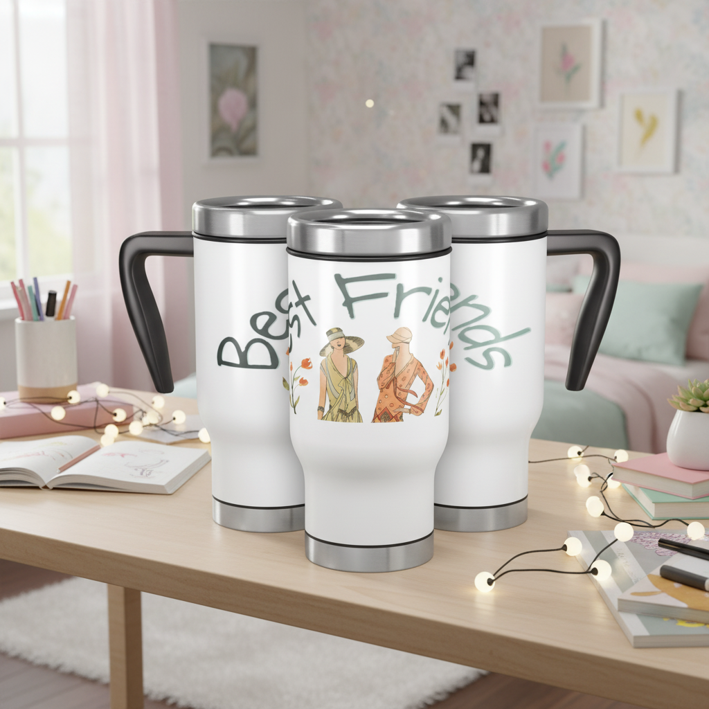 Vintage Fashionable Best Friends 14 oz Travel Mug Tumbler