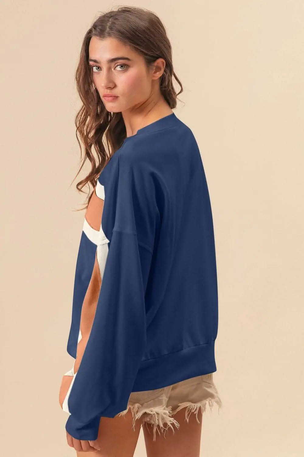 Jackets Trendsi BiBi French Terry Color Block Cut Edge Detail Swea
