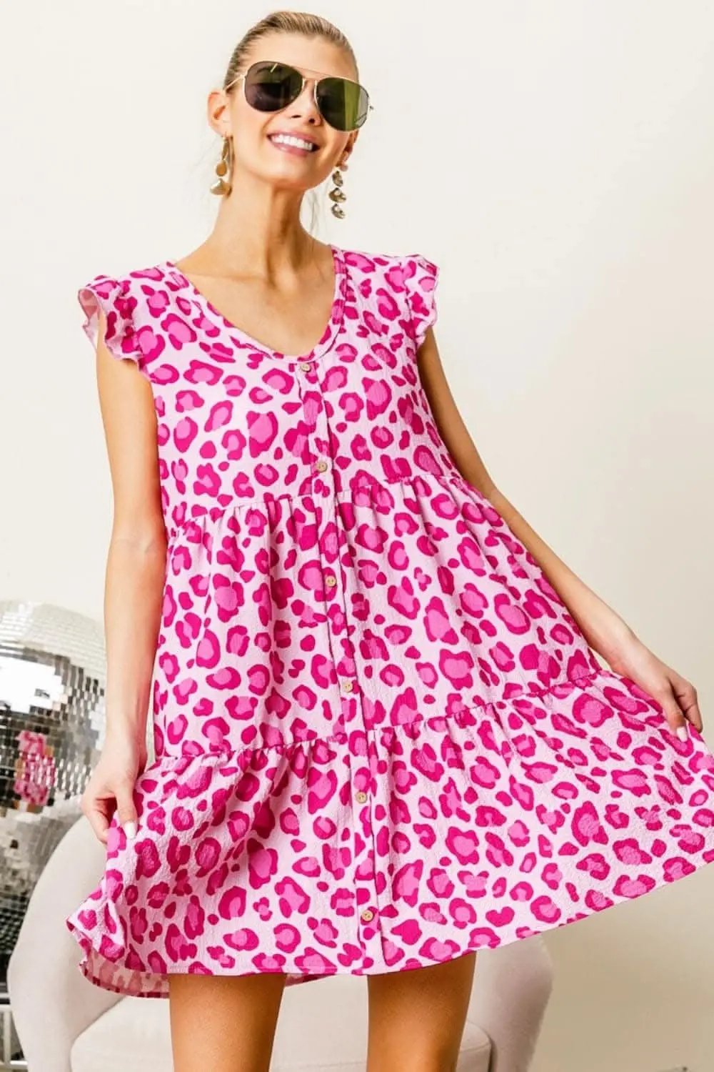 Dresses Trendsi Leopard Mini Dress Women's Party/Date Night Dress Tiered, Cap Sleeve