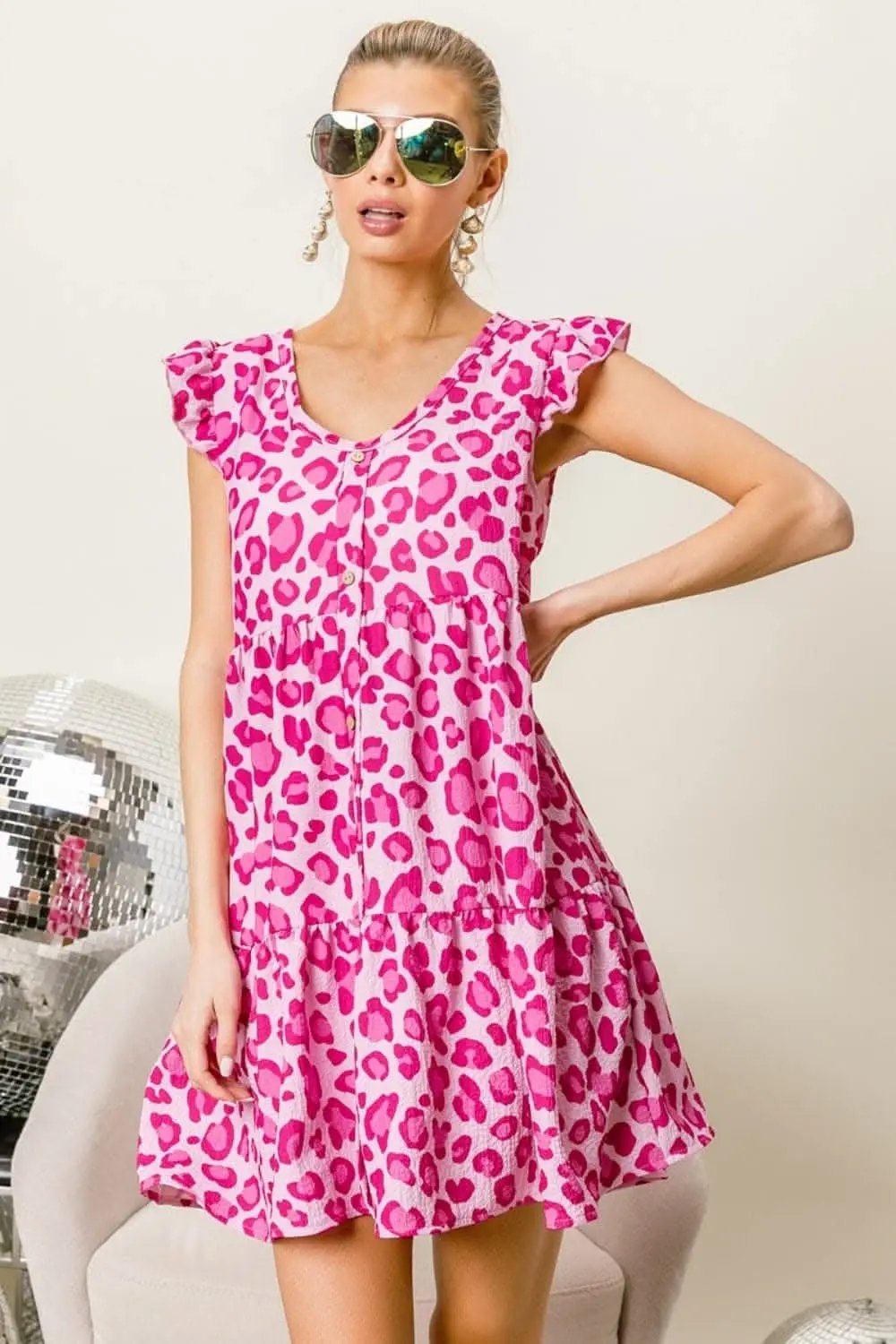 Dresses Trendsi Leopard Mini Dress Women's Party/Date Night Dress Tiered, Cap Sleeve
