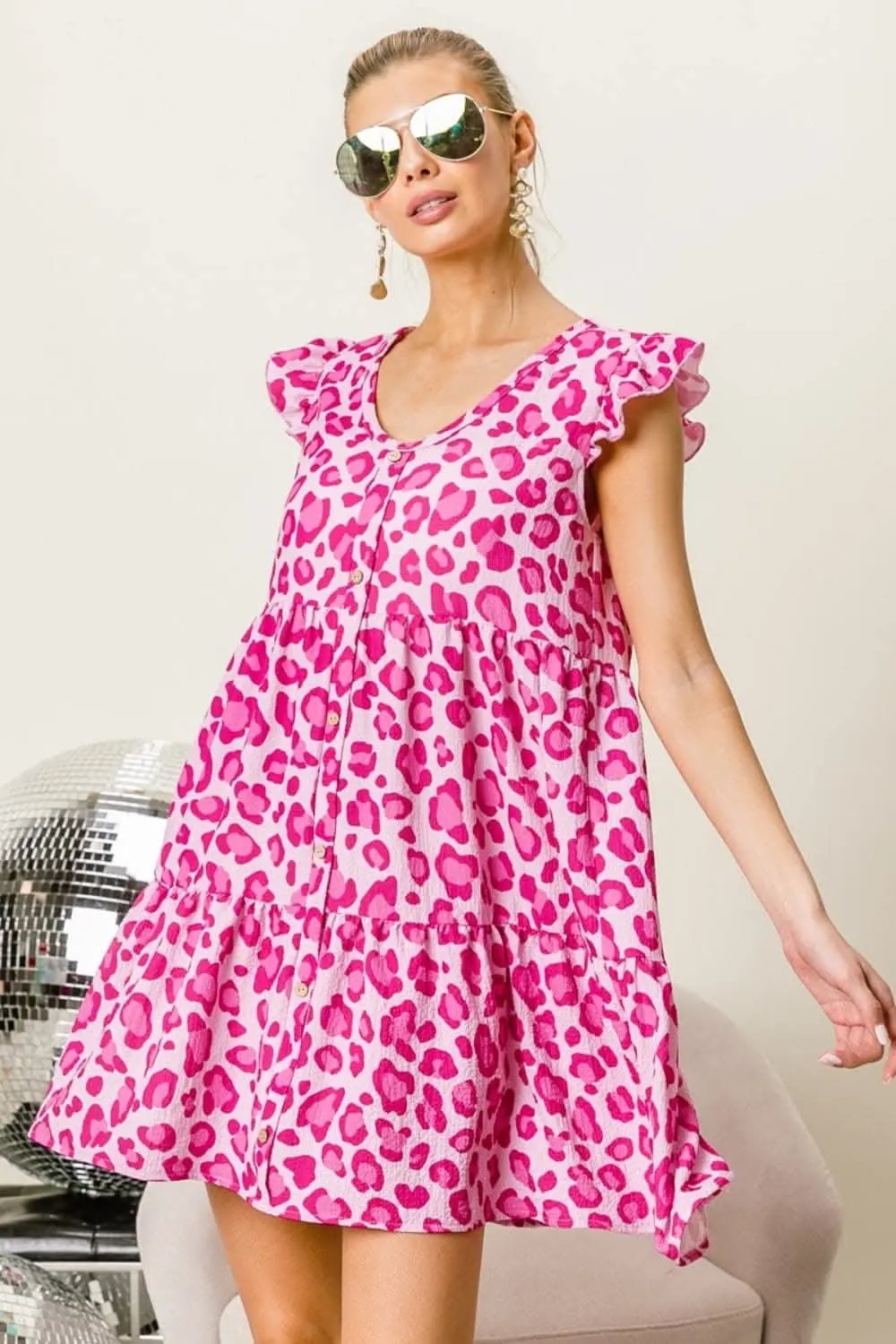 Dresses Trendsi Leopard Mini Dress Women's Party/Date Night Dress Tiered, Cap Sleeve