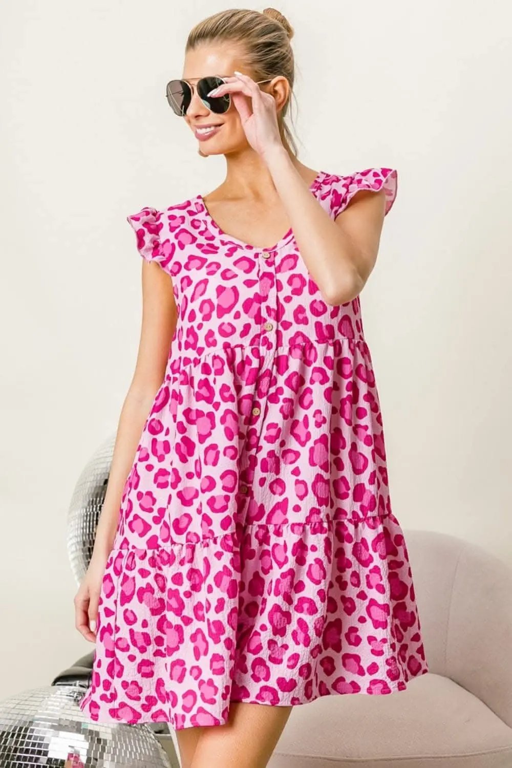 Dresses Trendsi Leopard Mini Dress Women's Party/Date Night Dress Tiered, Cap Sleeve