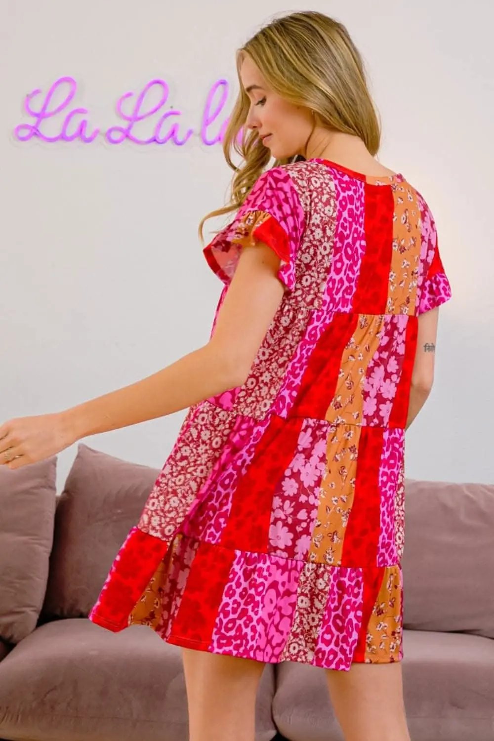 Women's Dresses Leopard Print Tiered Mini Dress - Short Sleeve Casual Style