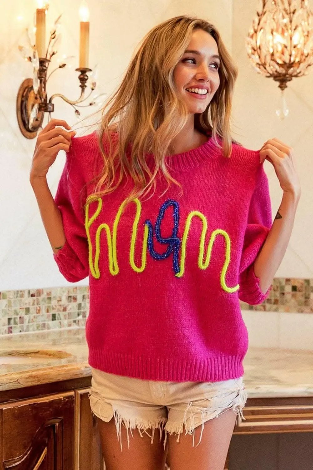 Pants Trendsi BiBi MOM Contrast Round Neck Sweater