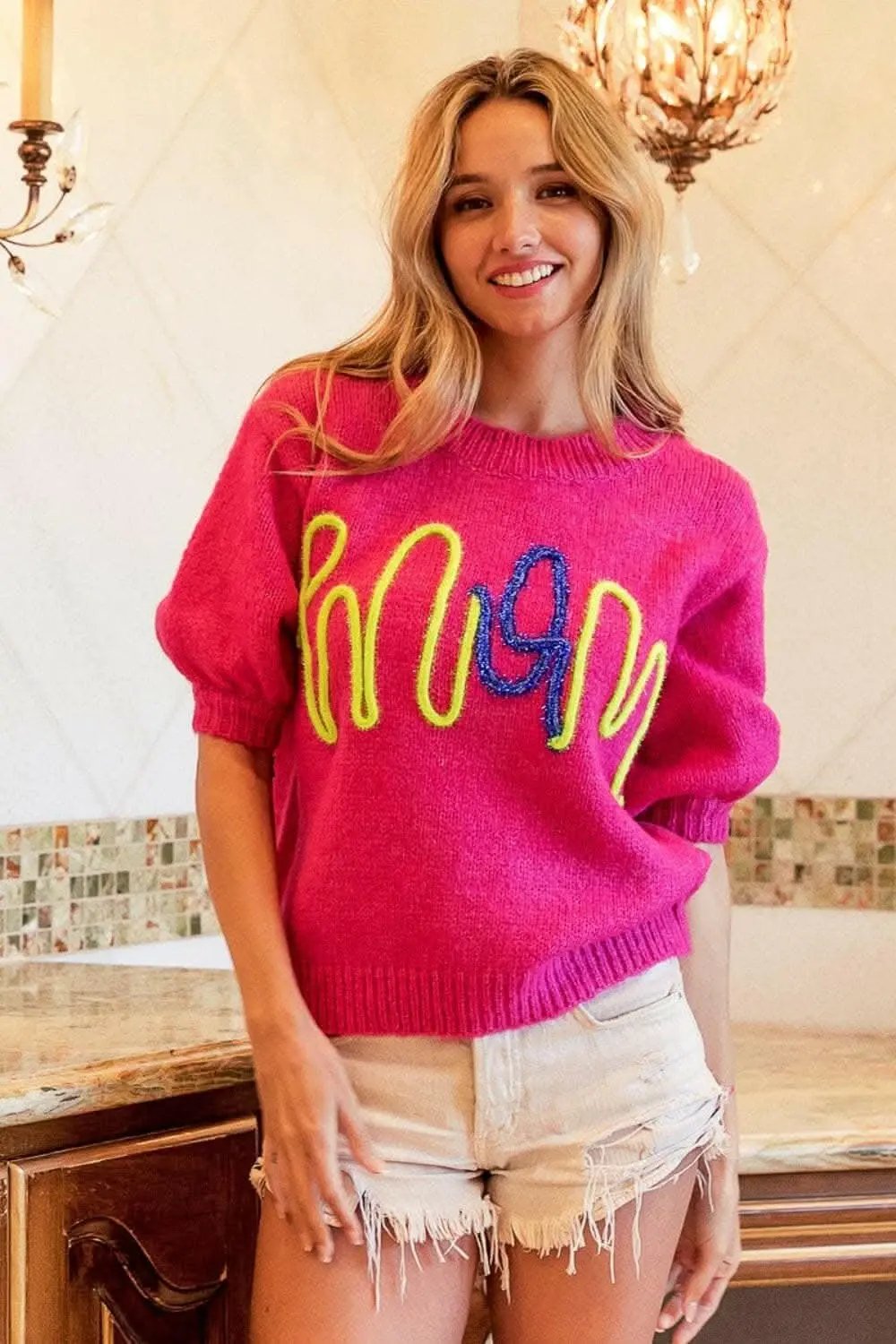 Pants Trendsi BiBi MOM Contrast Round Neck Sweater
