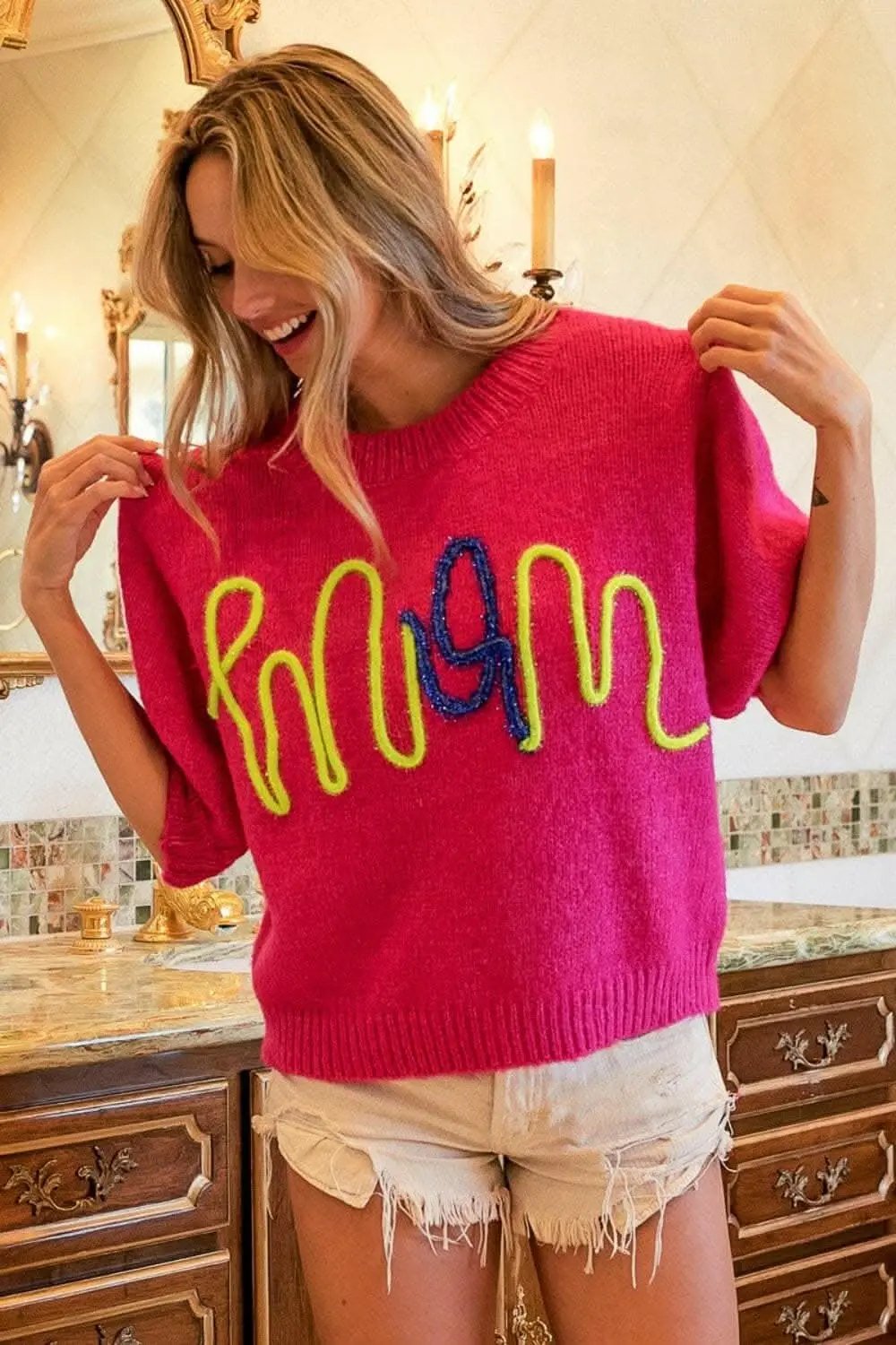 Pants Trendsi BiBi MOM Contrast Round Neck Sweater