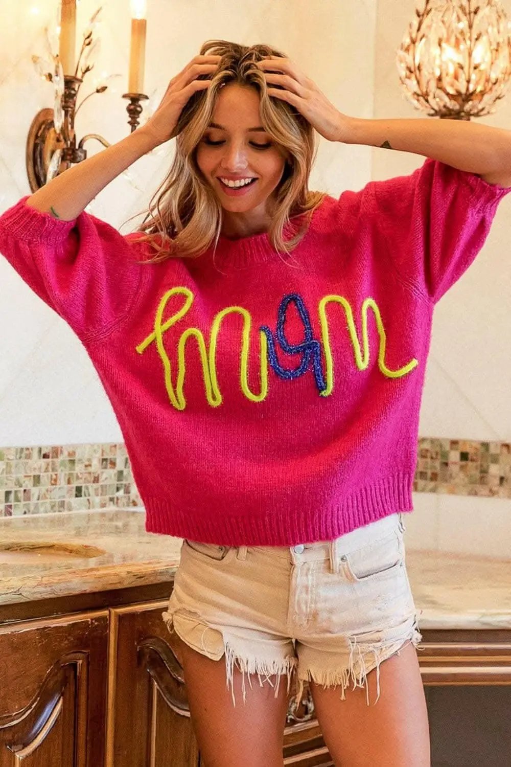 Pants Trendsi BiBi MOM Contrast Round Neck Sweater