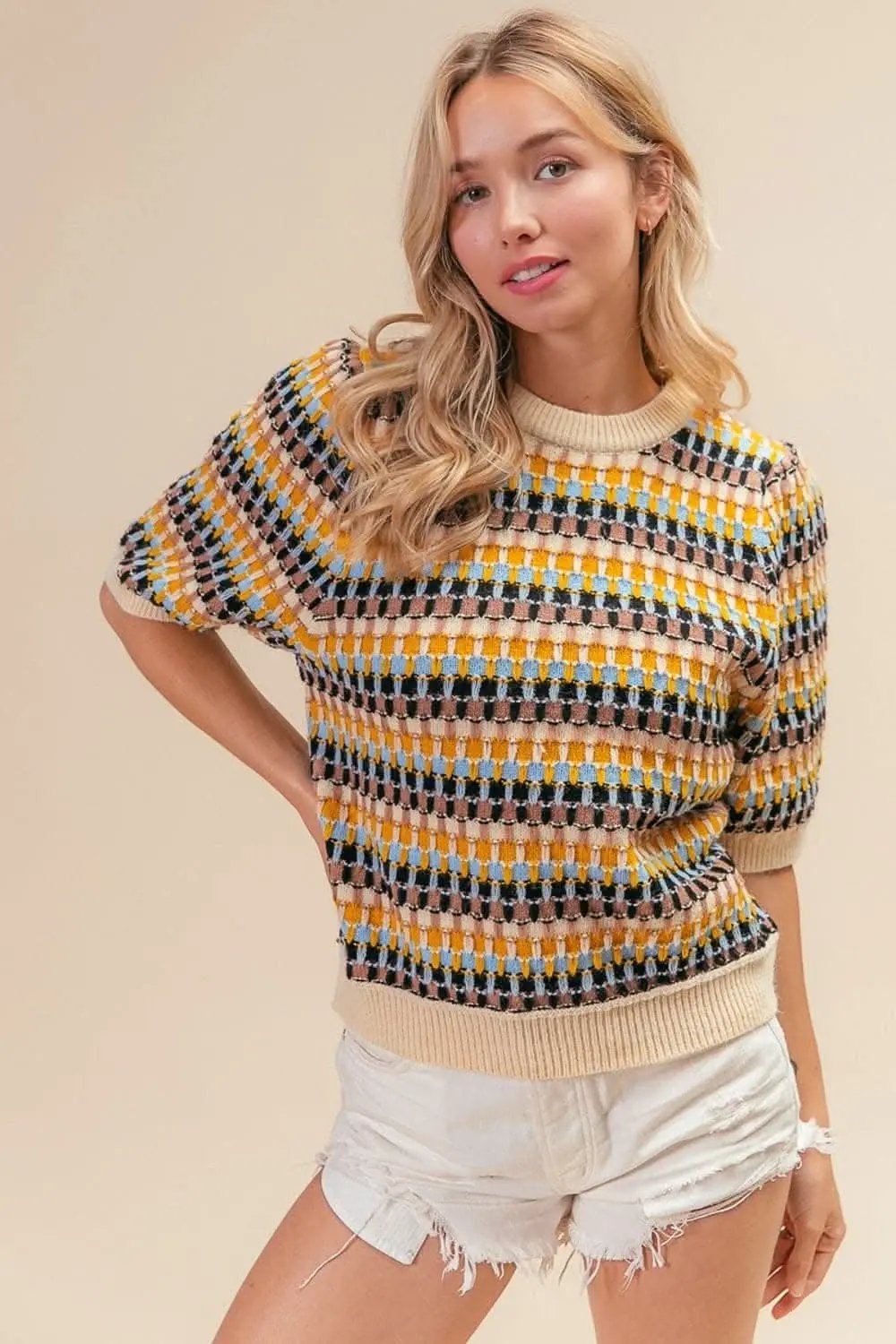 Pants Trendsi BiBi Multicolor Knit Top Women's Half Sleeve Sweater - Soft & Stylish