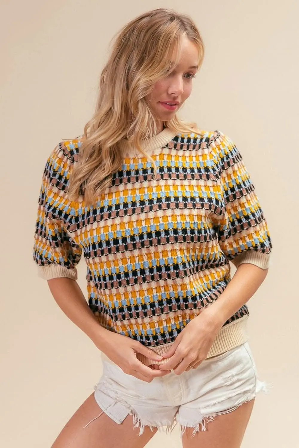 Pants Trendsi BiBi Multicolor Knit Top Women's Half Sleeve Sweater - Soft & Stylish