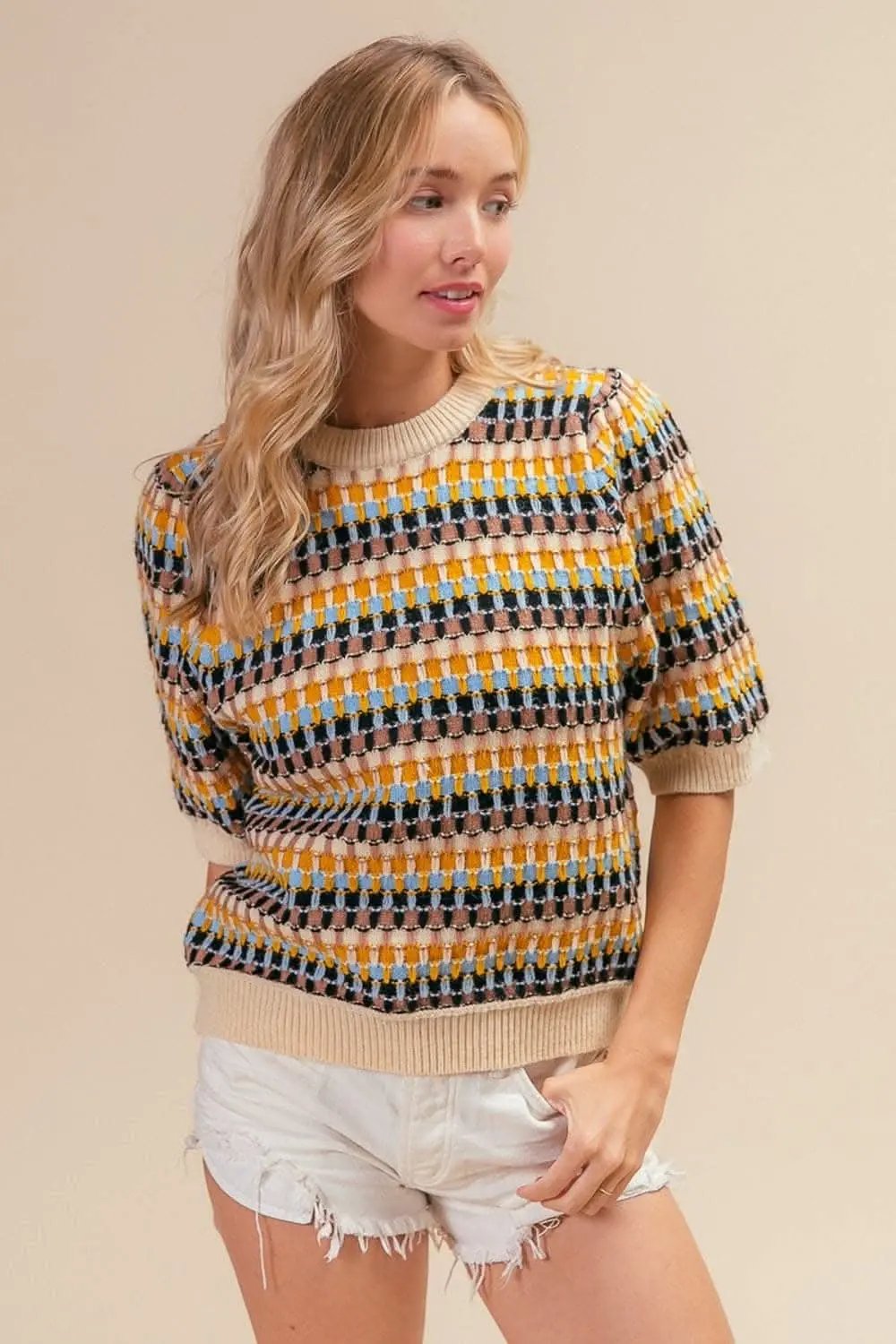 Pants Trendsi BiBi Multicolor Knit Top Women's Half Sleeve Sweater - Soft & Stylish