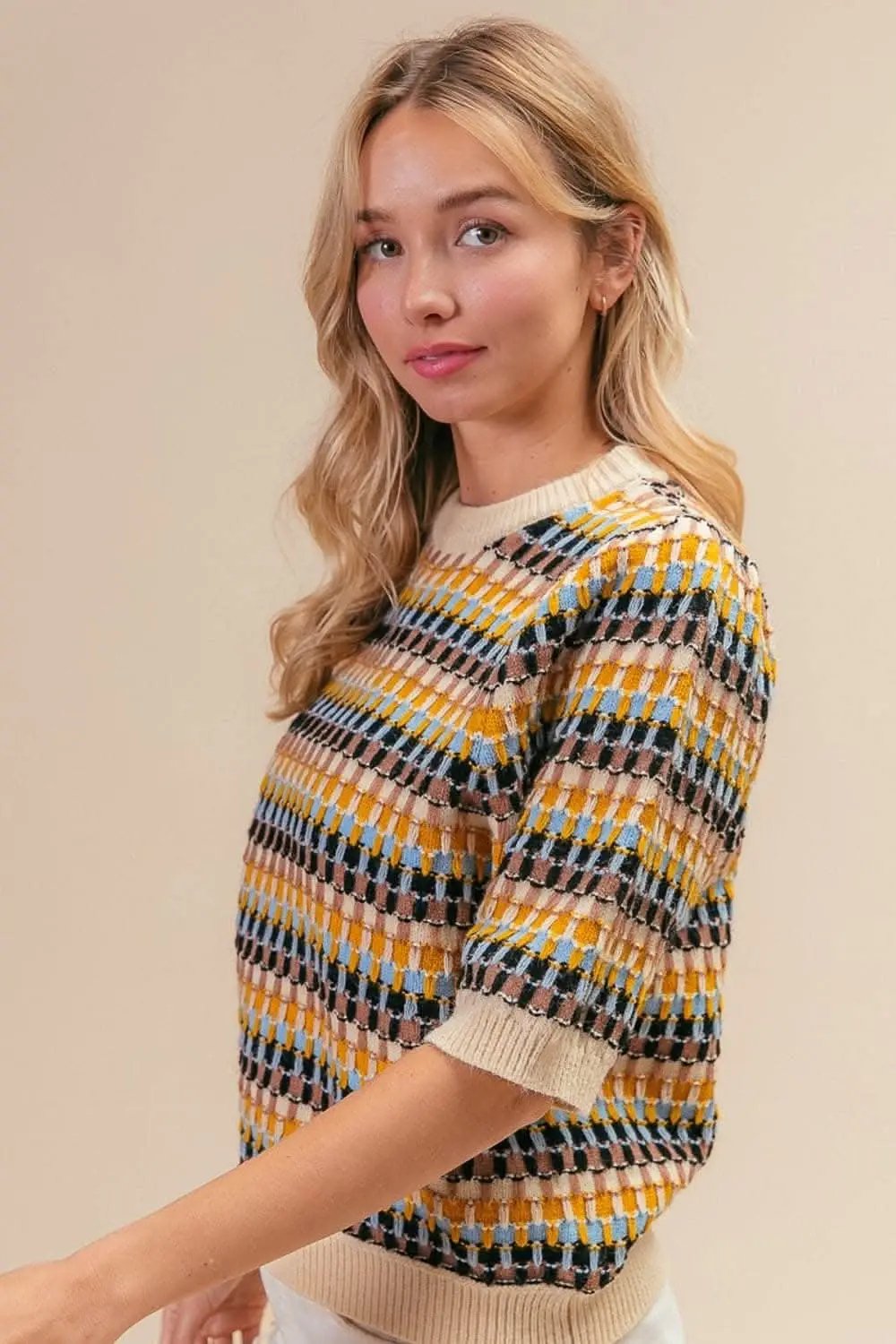 Pants Trendsi BiBi Multicolor Knit Top Women's Half Sleeve Sweater - Soft & Stylish