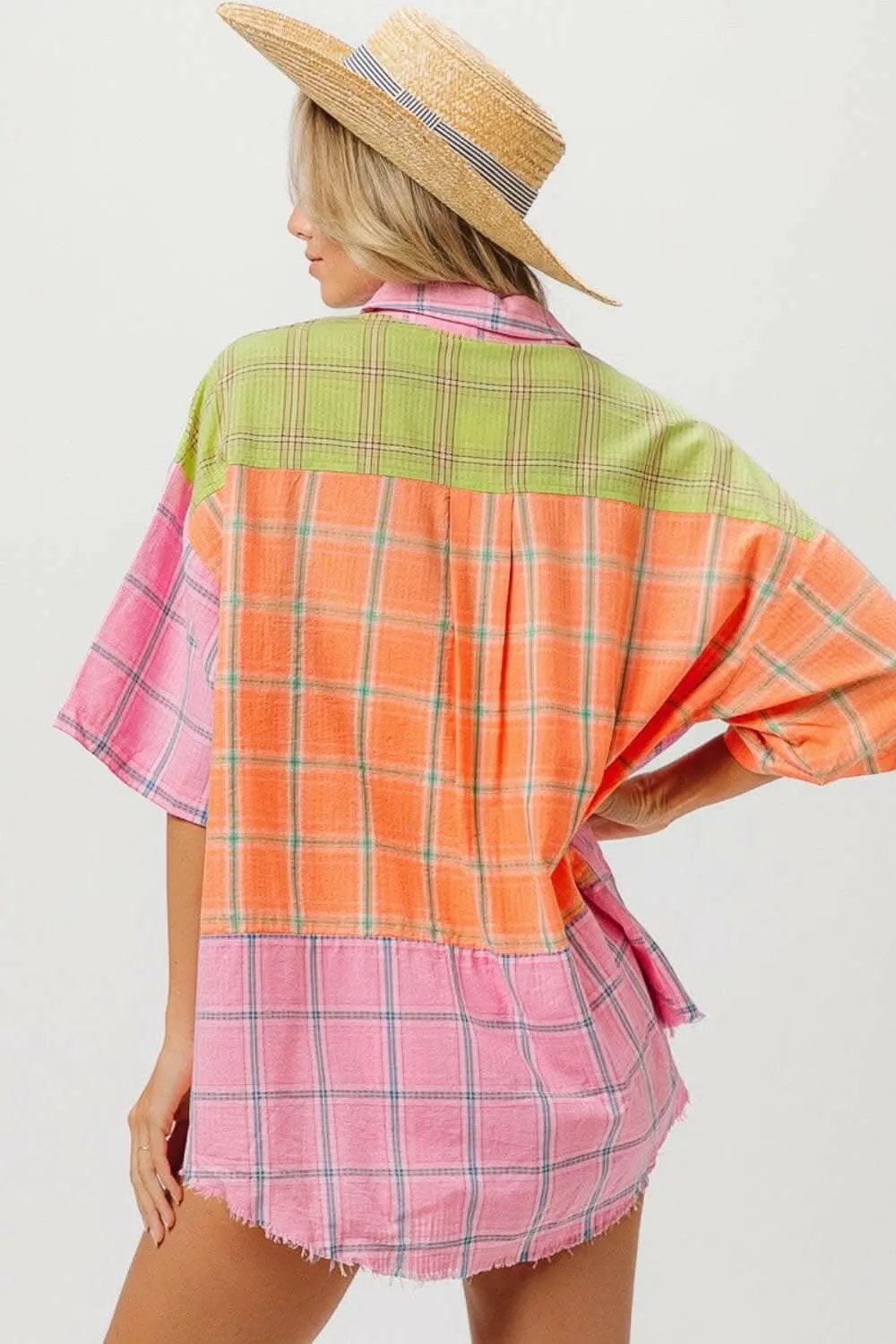 Pants Trendsi just arrived - BiBi Plaid Collared Neck Half Sleeve Shirt