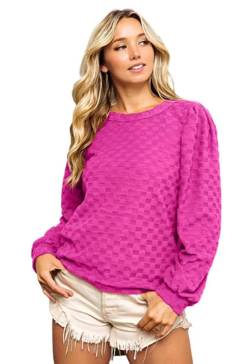 Trendsi BiBi Checker Pullover Sweatshirt — Brushed Fabric