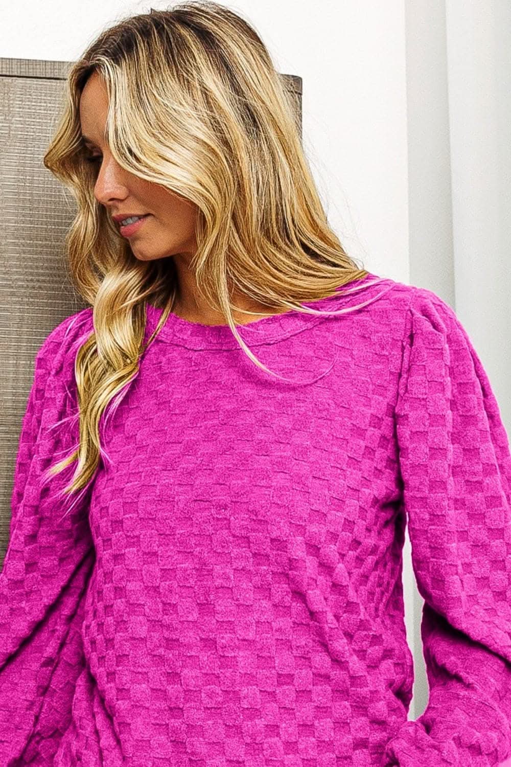 Trendsi BiBi Checker Pullover Sweatshirt — Brushed Fabric
