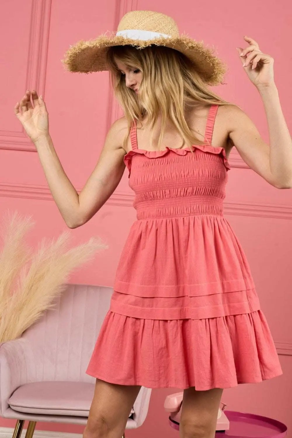 Dresses Trendsi BiBi Smocked Ruffle Hem Mini Dress