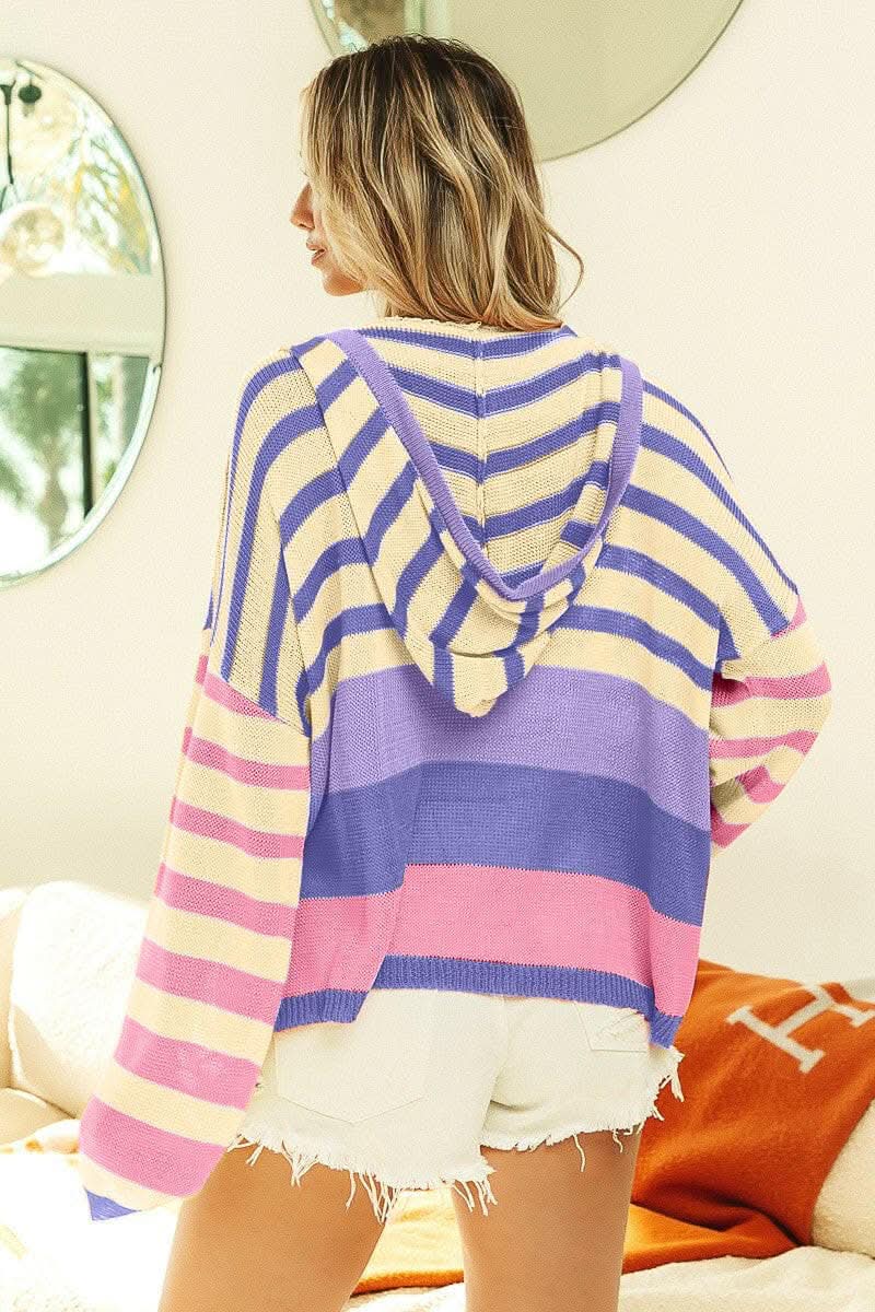 Conjunto de salón para mujer Trendsi Top de punto con capucha y leggings — Bloques de color a rayas