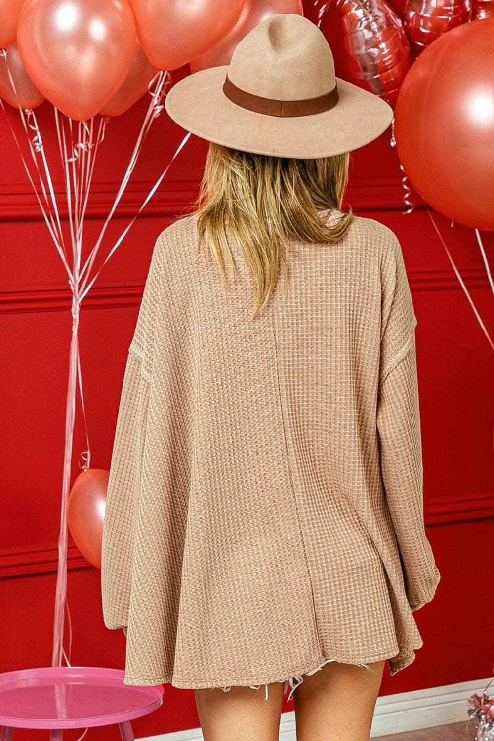 Sweaters Trendsi BiBi V-Neck Top Women's Casual Waffle Knit Blouse Uneven Hem