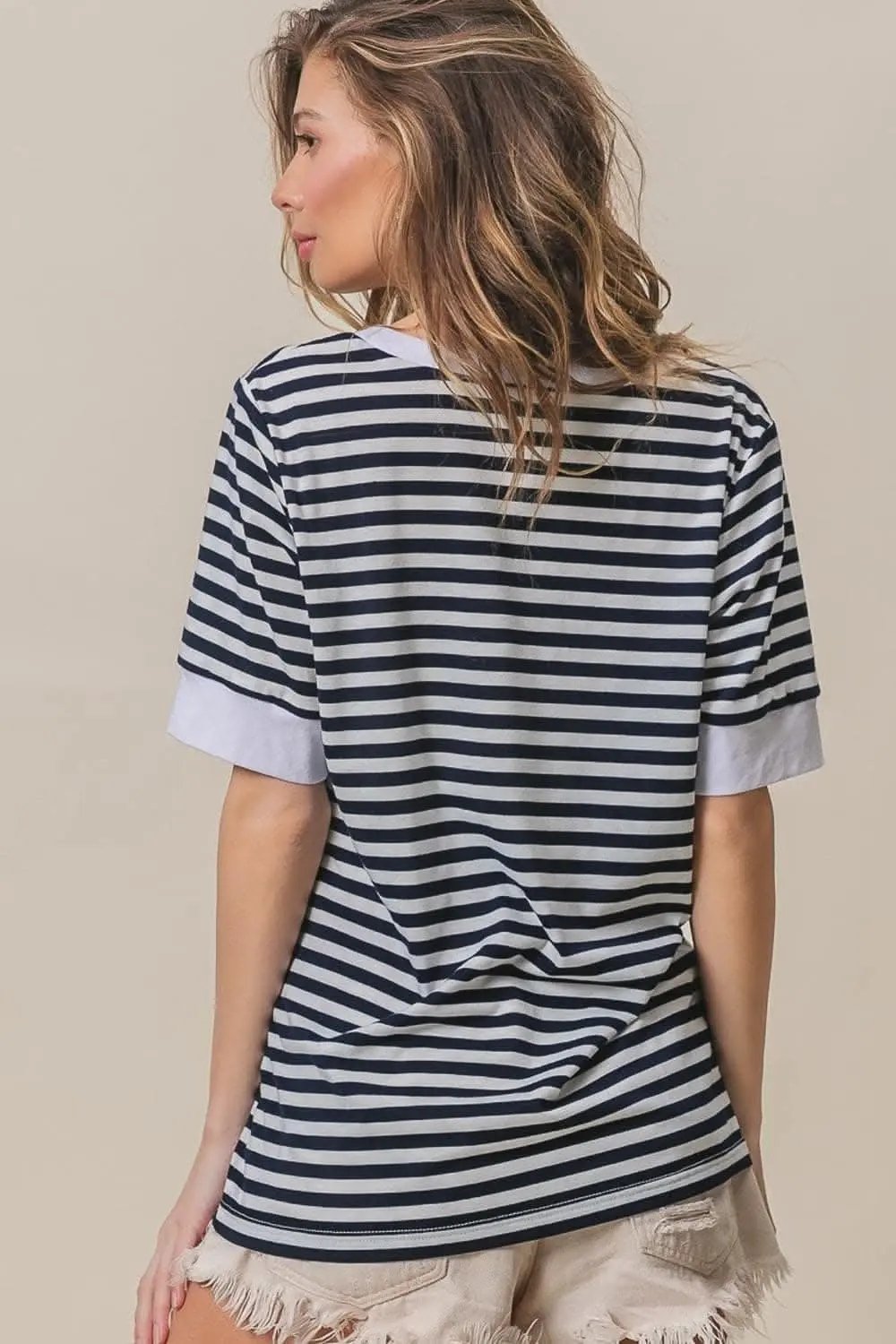 Sweaters Trendsi BiBi notched knit top with stripes