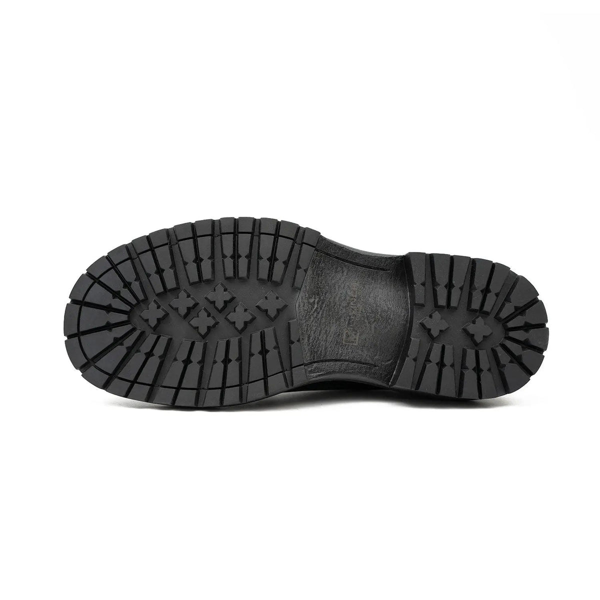 Black Calf Leather Cap-Toe Derby Shoes with Lug Sole