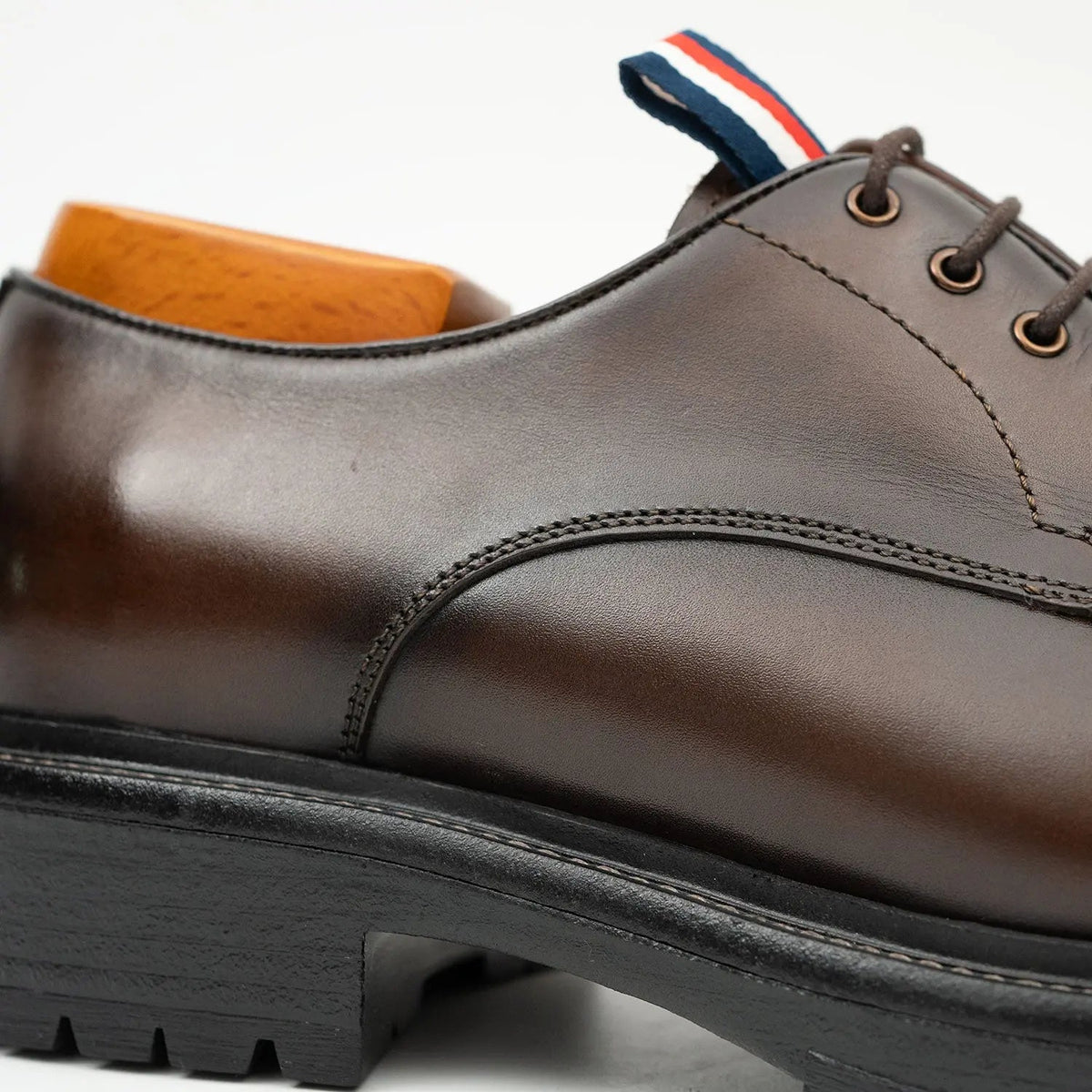 Brown Calf Leather Cap-Toe Derby Shoes with Lug Sole