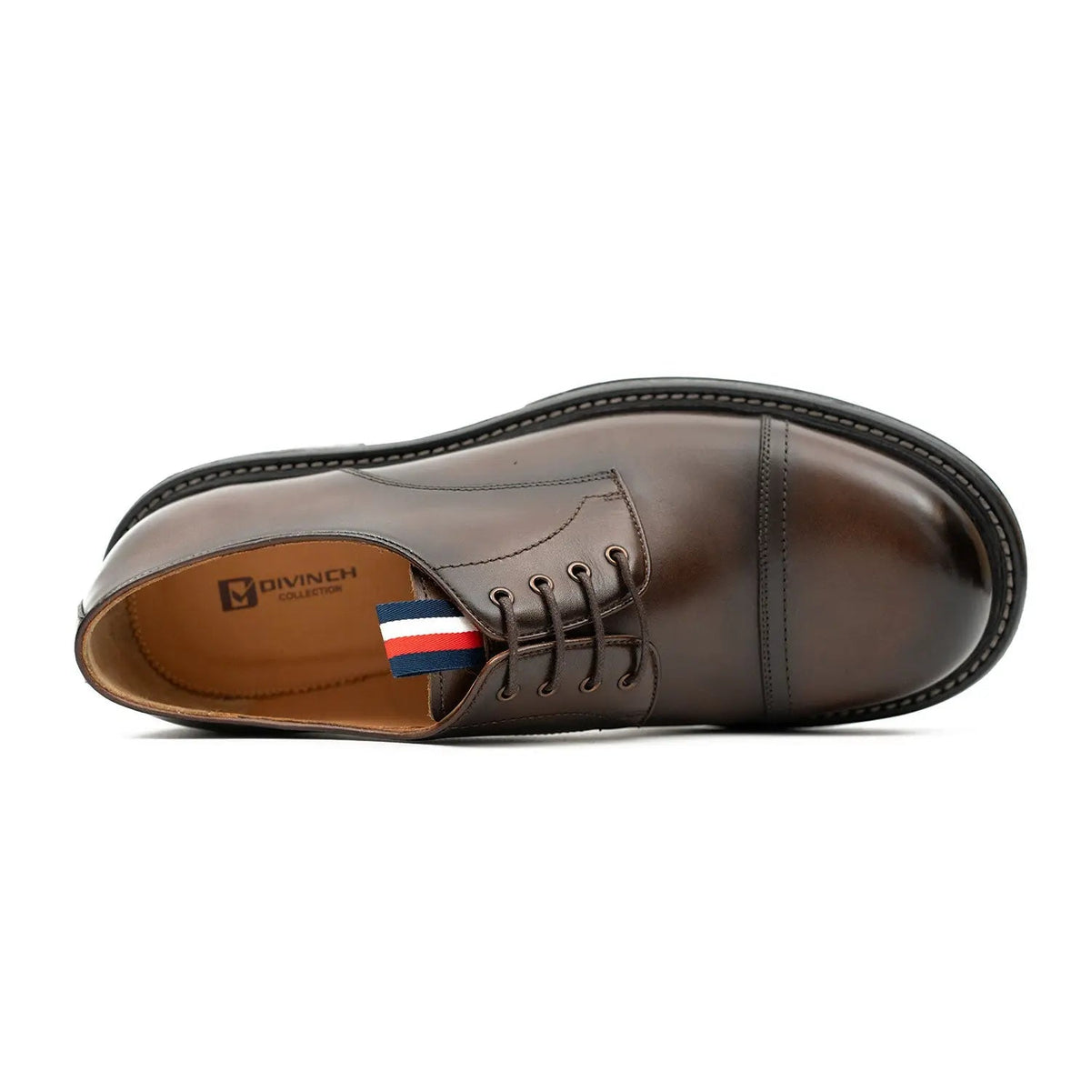 Brown Calf Leather Cap-Toe Derby Shoes with Lug Sole