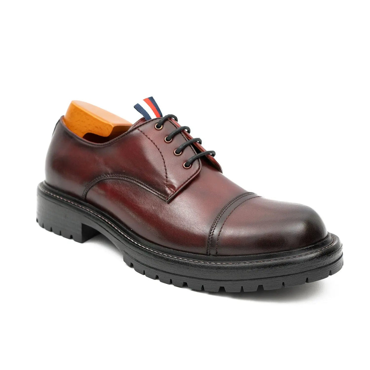 Burgundy Cap-Toe Leather Derby Shoes