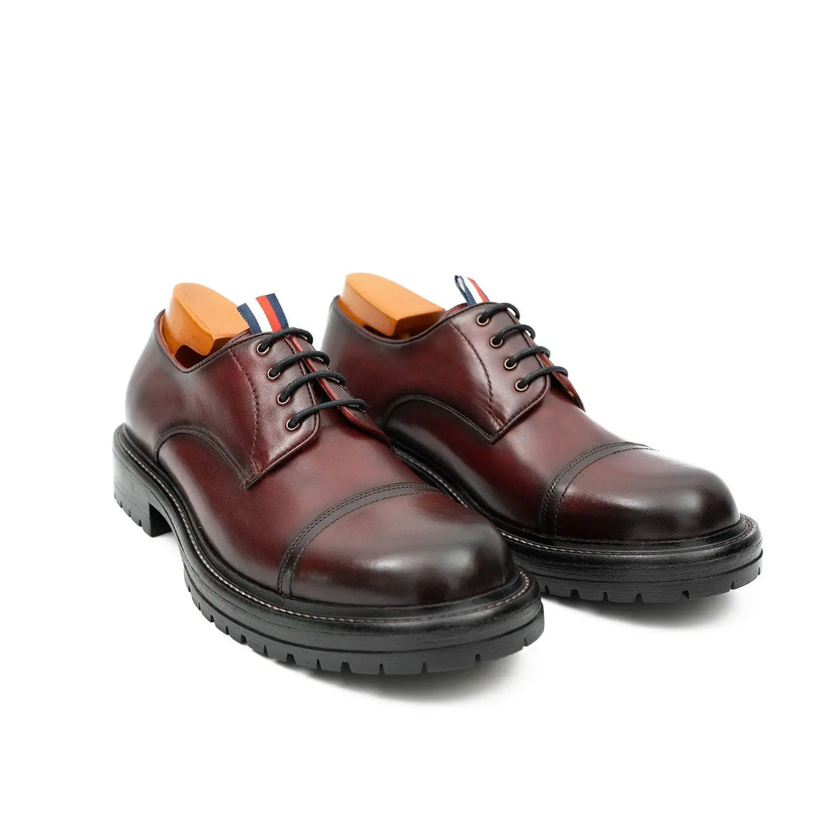 Burgundy Cap-Toe Leather Derby Shoes