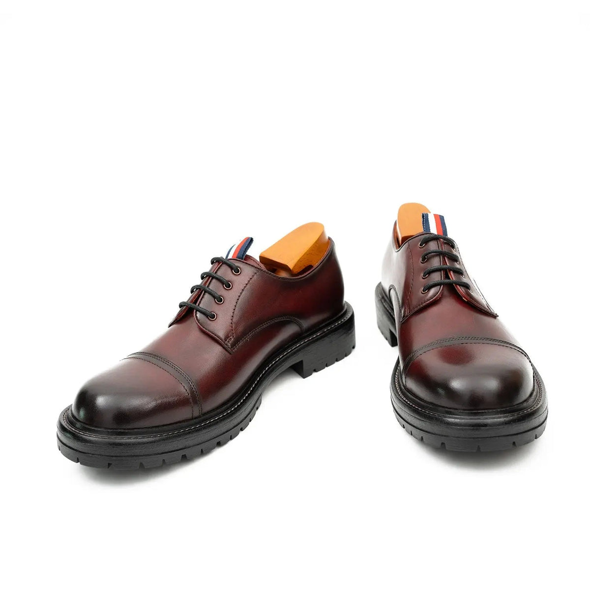 Burgundy Cap-Toe Leather Derby Shoes