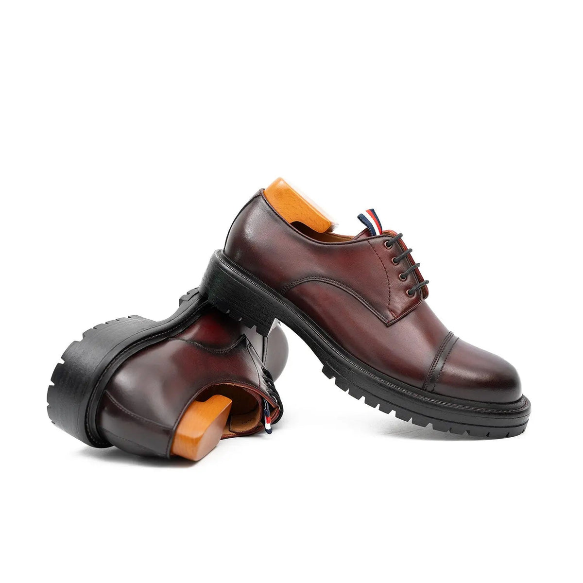 Burgundy Cap-Toe Leather Derby Shoes