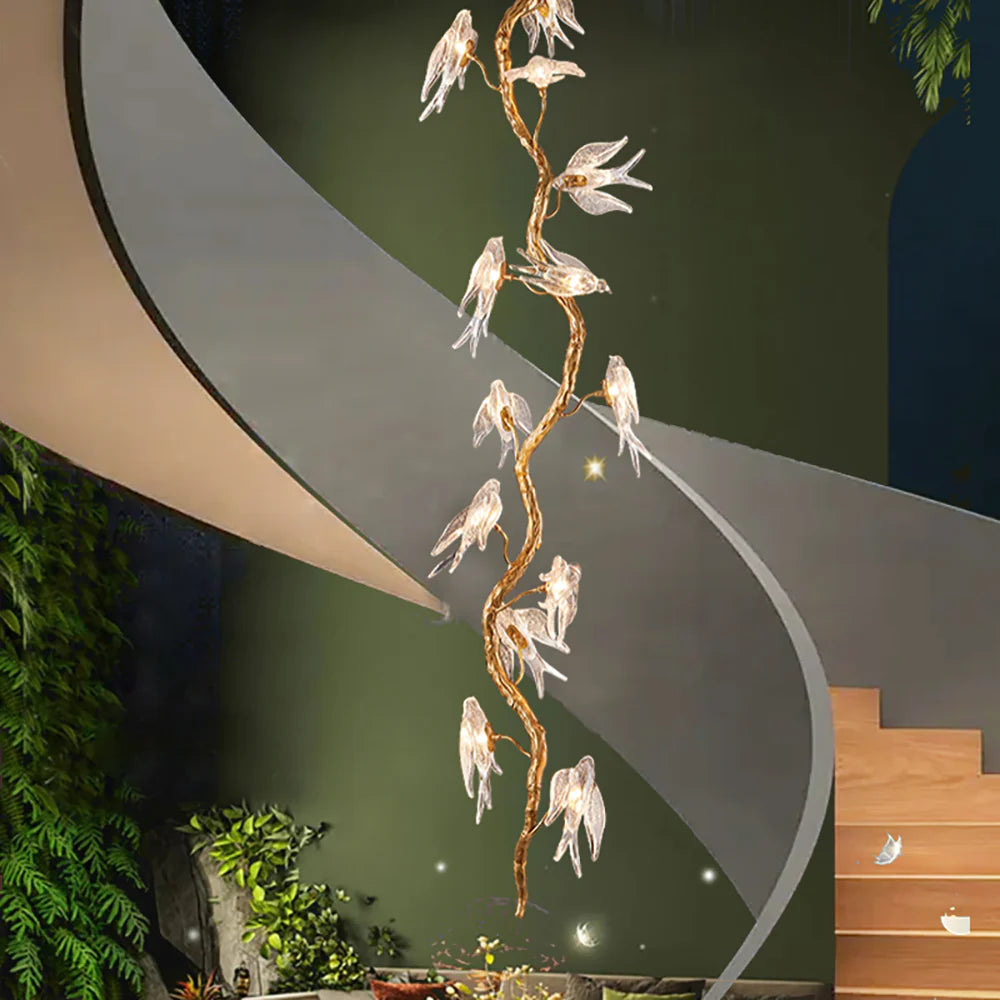 Pájaro Vidrio Rama de árbol Escalera larga Araña de luces