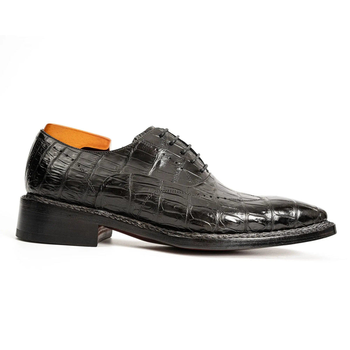 Black Crocodile Leather Norwegian Welt Oxford Shoes