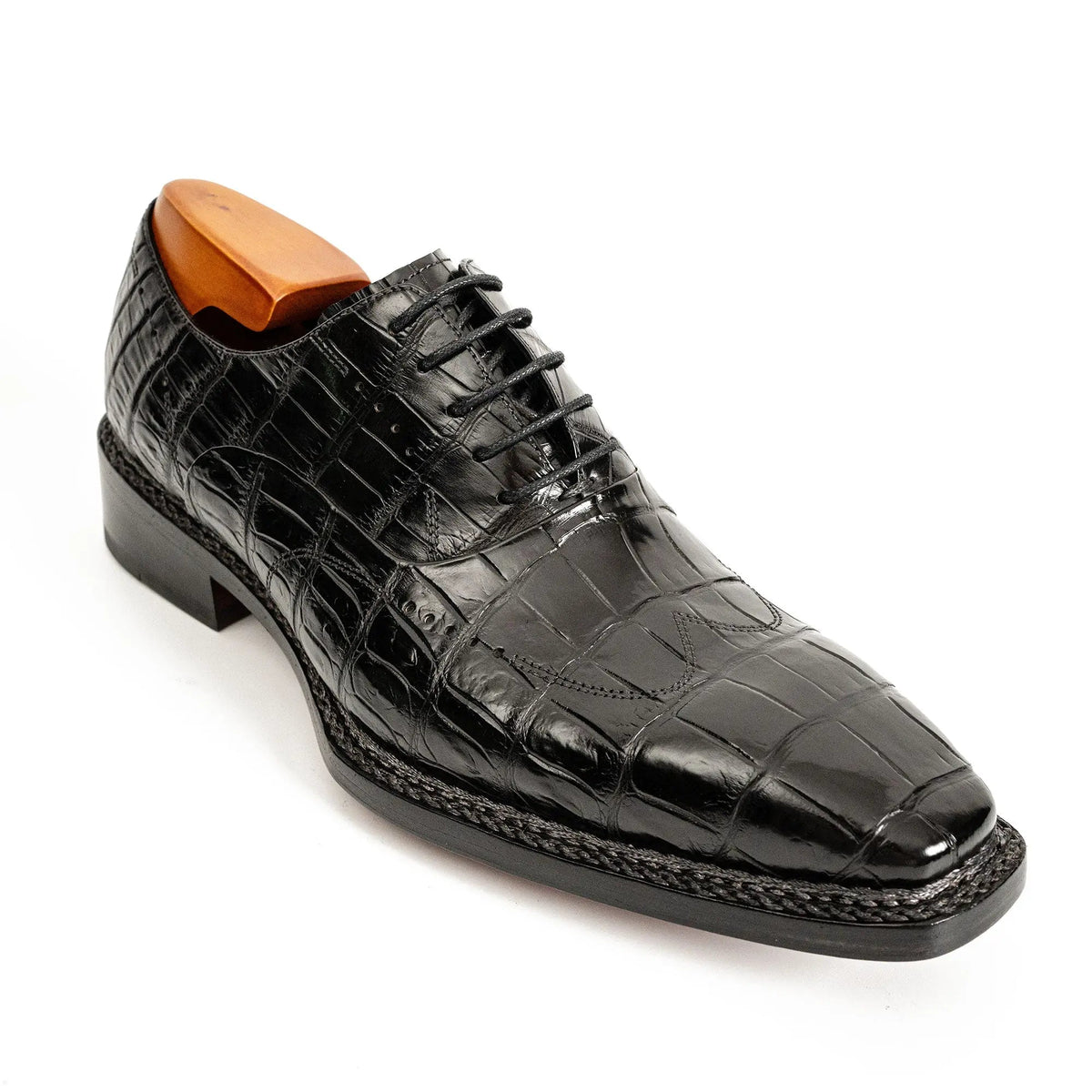 Black Crocodile Leather Norwegian Welt Oxford Shoes