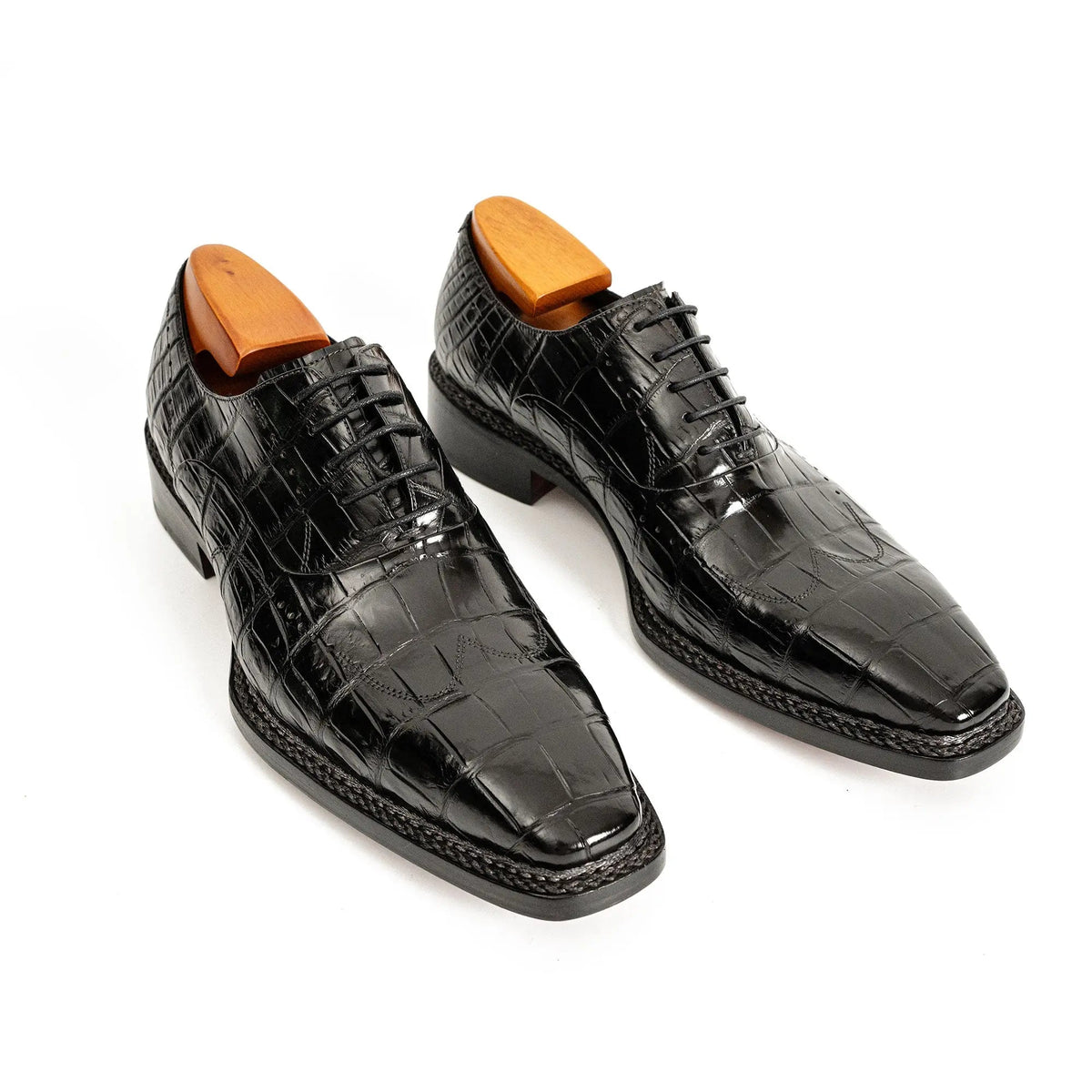Black Crocodile Leather Norwegian Welt Oxford Shoes