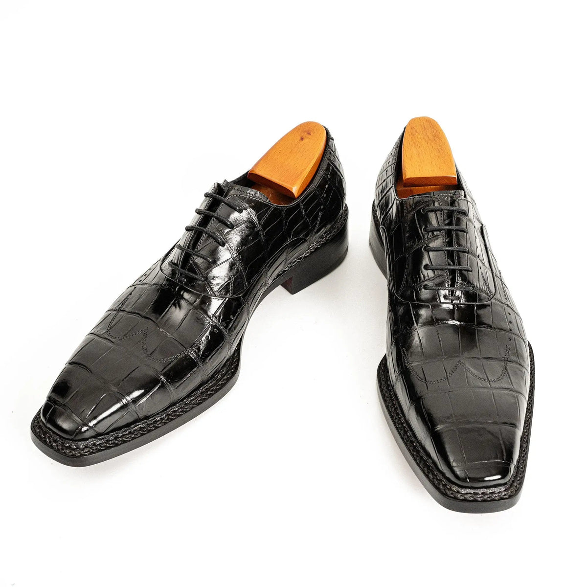Black Crocodile Leather Norwegian Welt Oxford Shoes
